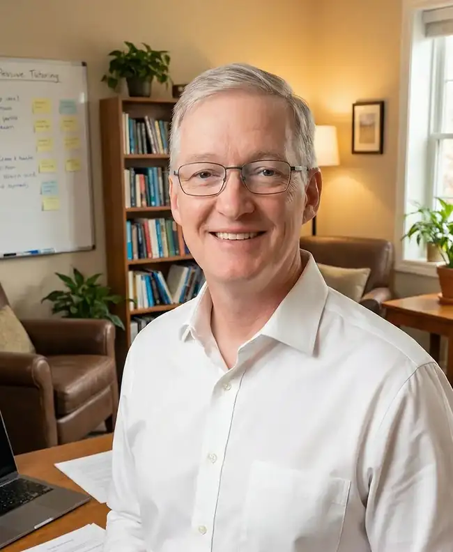 Dr. Stuart Donnelly in his San Diego ISEE tutoring office ready to help students succeed