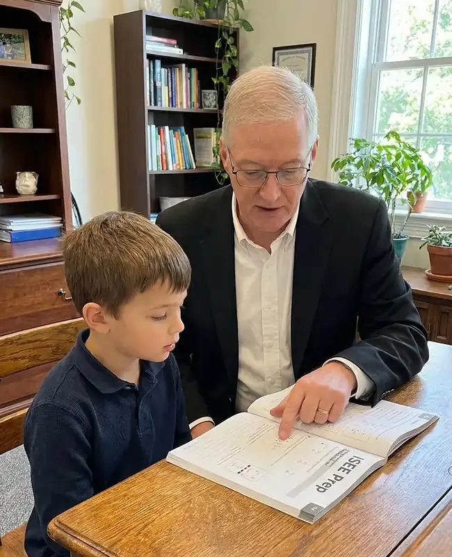 Dr. Donnelly working with a young student on ISEE Primary Level preparation