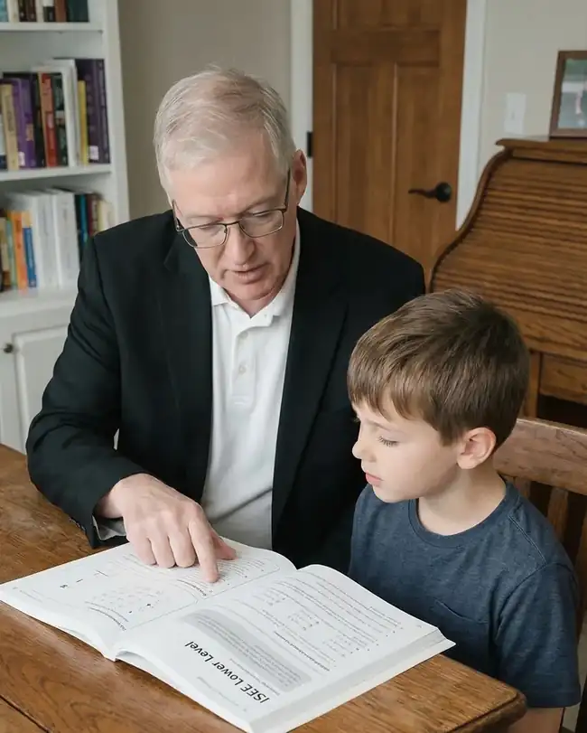 Dr. Donnelly explaining SSAT scoring percentiles and scaled scores to a student