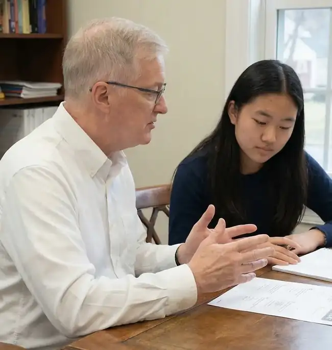 Dr. Donnelly explaining ISEE scoring and percentile ranks to a student